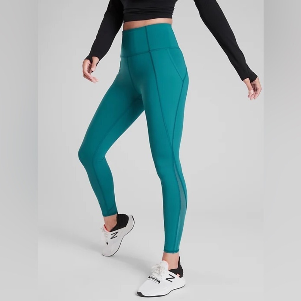 Athleta lightning 7/8‎ tight Billards teal leggings mesh ankle